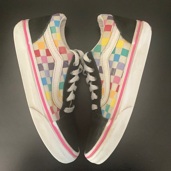 Youth Girls Vans Ward Low Top Old Skool Shoes Rainbow Check size 1 - Picture 3 of 11